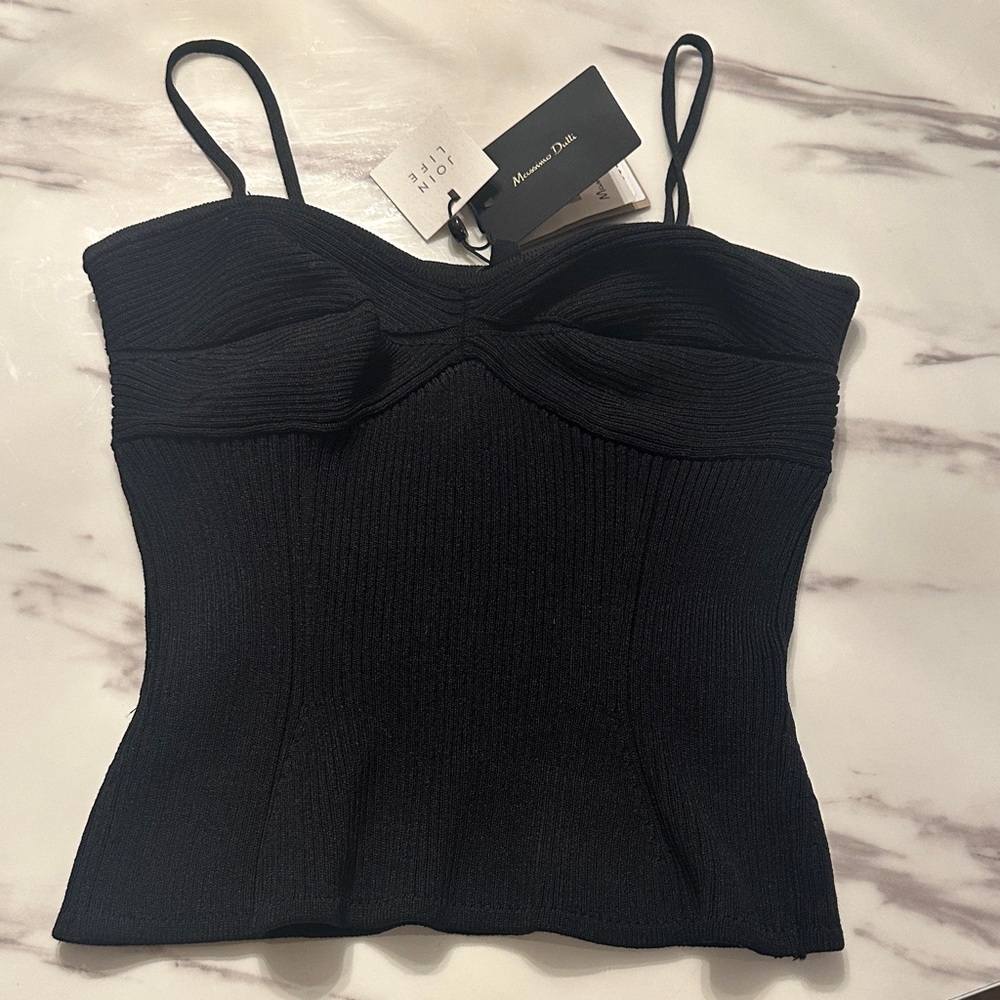 Massimo Dutti Black Ribbed Bustier Tank Top